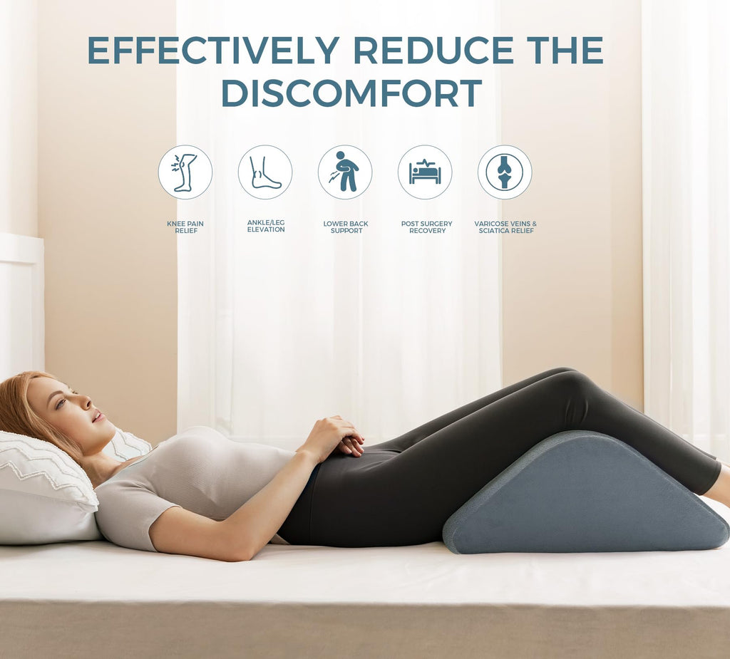 Knee Wedge Pillow for Post-Surgery Recovery-Leg Elevation Support for Sleep Position, Alleviating Lower Back & Hip Pain Enhancing Circulation in Ankles Legs Triangle Pillow with Removable Cover