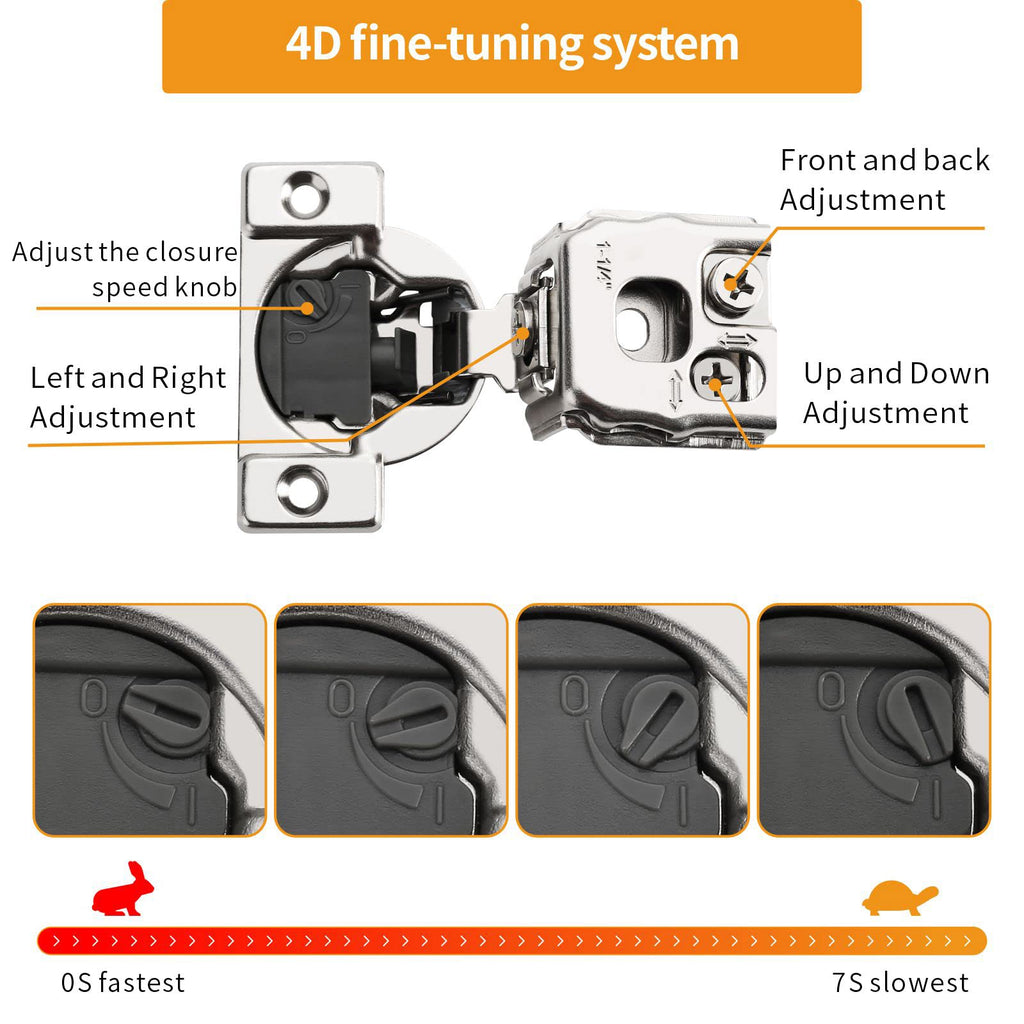Chibery 30 Pack 1-1/4" 4D Overlay Soft Close Concealed Hinges for Face Frame Door, Control Closing Speed, Smooth Slow Self Closing Hinges, Satin Nickel, 105° Open Angle Stainless Steel Cabinet Hinge