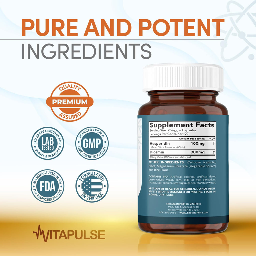VitaPulse Hesperidin Plus 1000mg Per Serving (180 Vegetarian Capsules) - 90 Days Supply