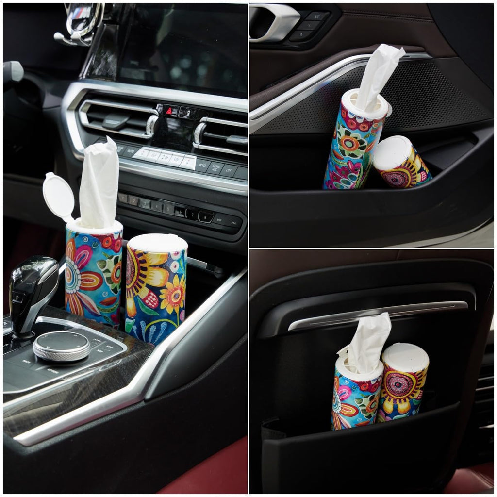 Car Tissues Holder with Facial Tissue, Car Tissue Box, Travel Tissues Cylinder,Suitable for Car Cup Holder(3-ply 4 Pack, 200 Sheets)