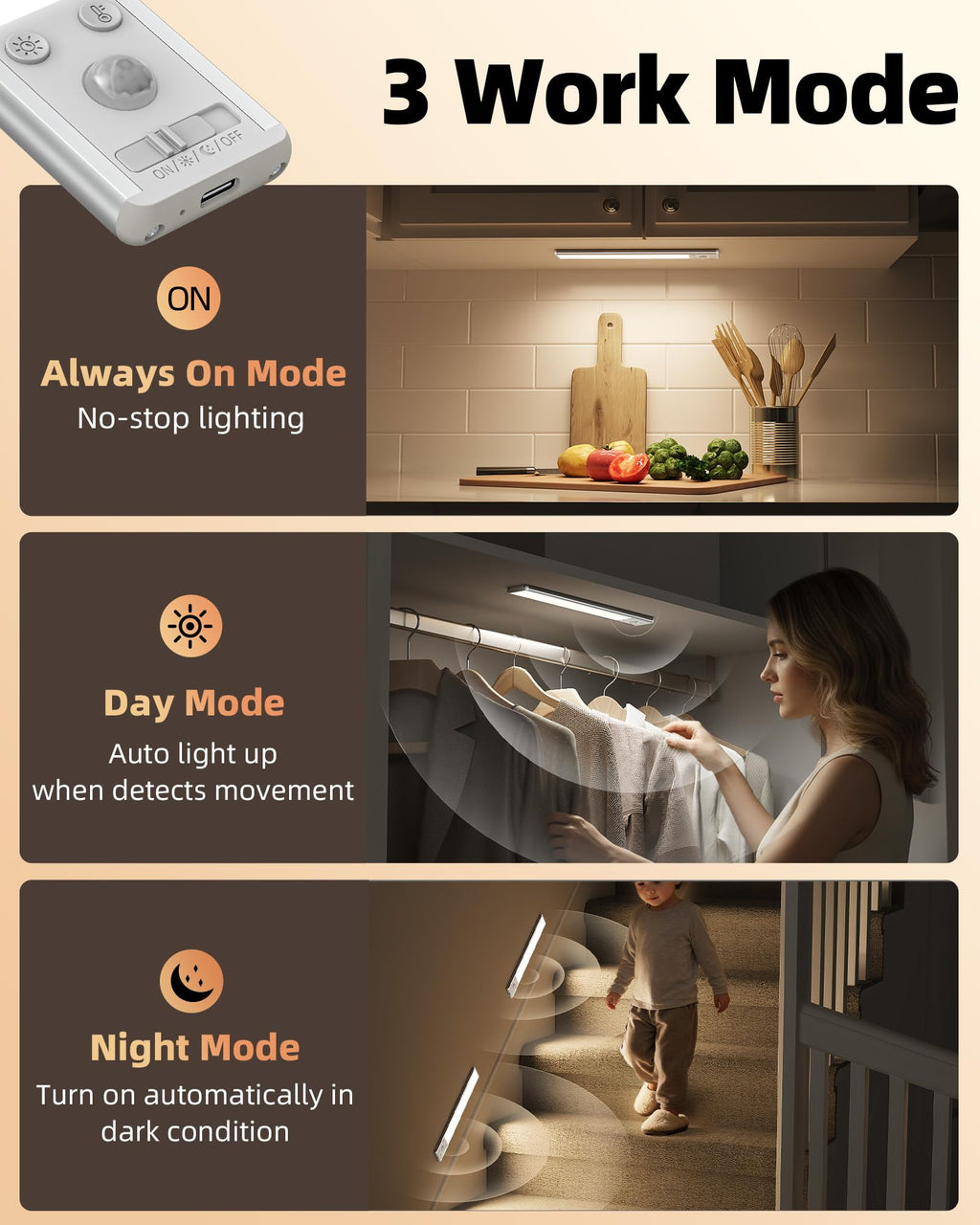 EZVALO 10inch Under Cabinet Lighting, 2500mAh Rechargeable Motion Sensor Lights Indoor with 3 Color Temps, 2 Pack Magnetic Closet Light, 80 LED Dimmable Under Counter Lights for Kitchen, Shelf, Stair
