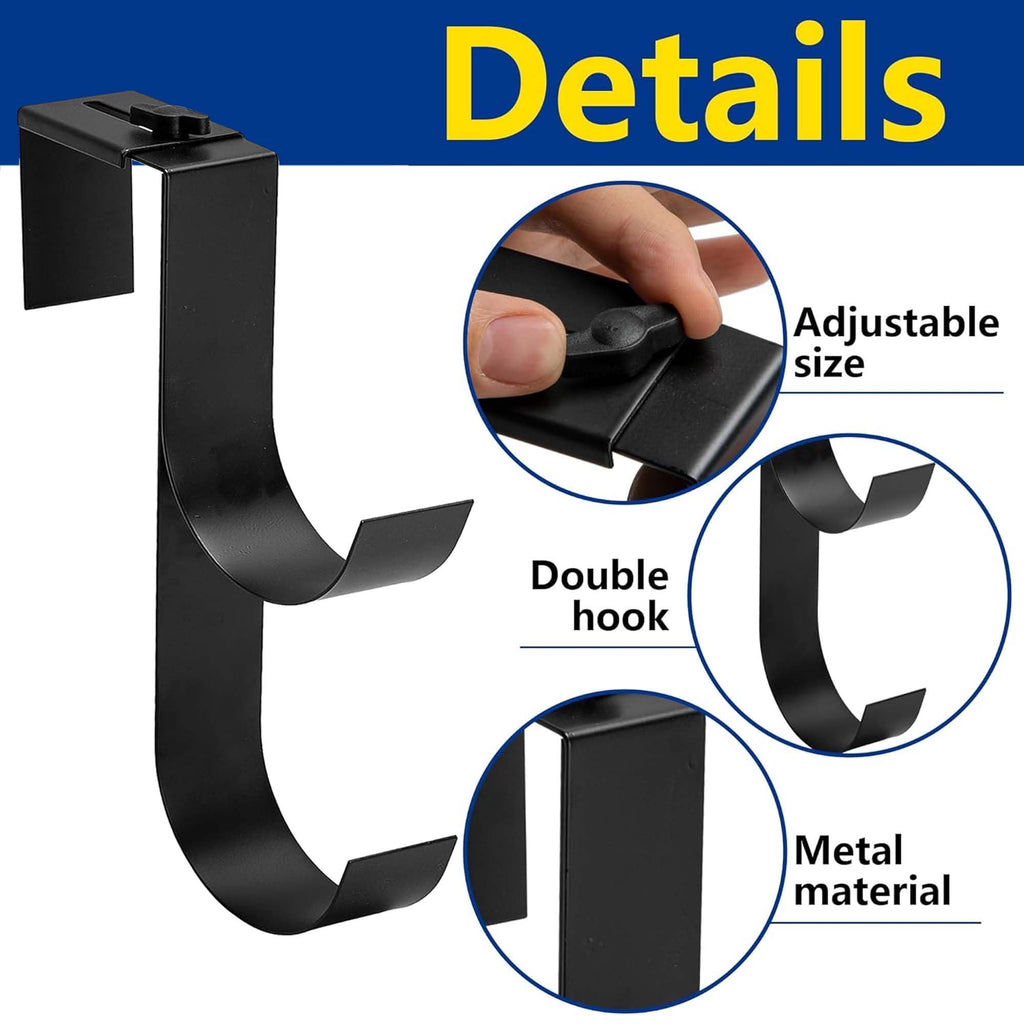 codree 4 Pcs Adjustable Pool Fence Hooks for Pool Equipment, Black Heavy Duty Fence Hooks for Pool Poles, Slipe-on Fence Hanger for Pool Hose Pool Skimmer, Fits 1.4 Inch to 3 Inch Railing
