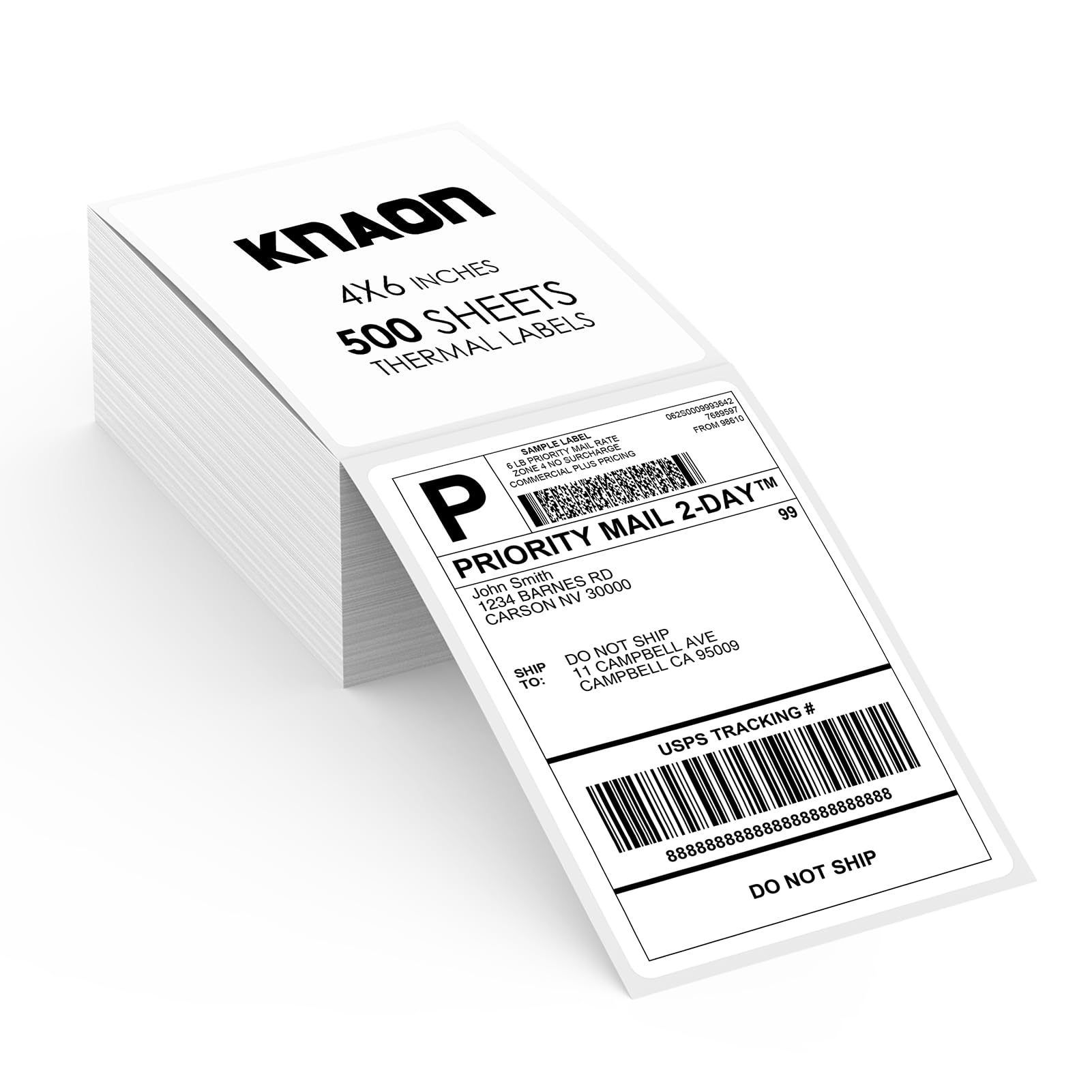 KNAON Thermal Shipping Labels - 500 Pack of 4x6 Fanfold Direct Thermal Labels with Strong Adhesive, Commercial Grade Quality