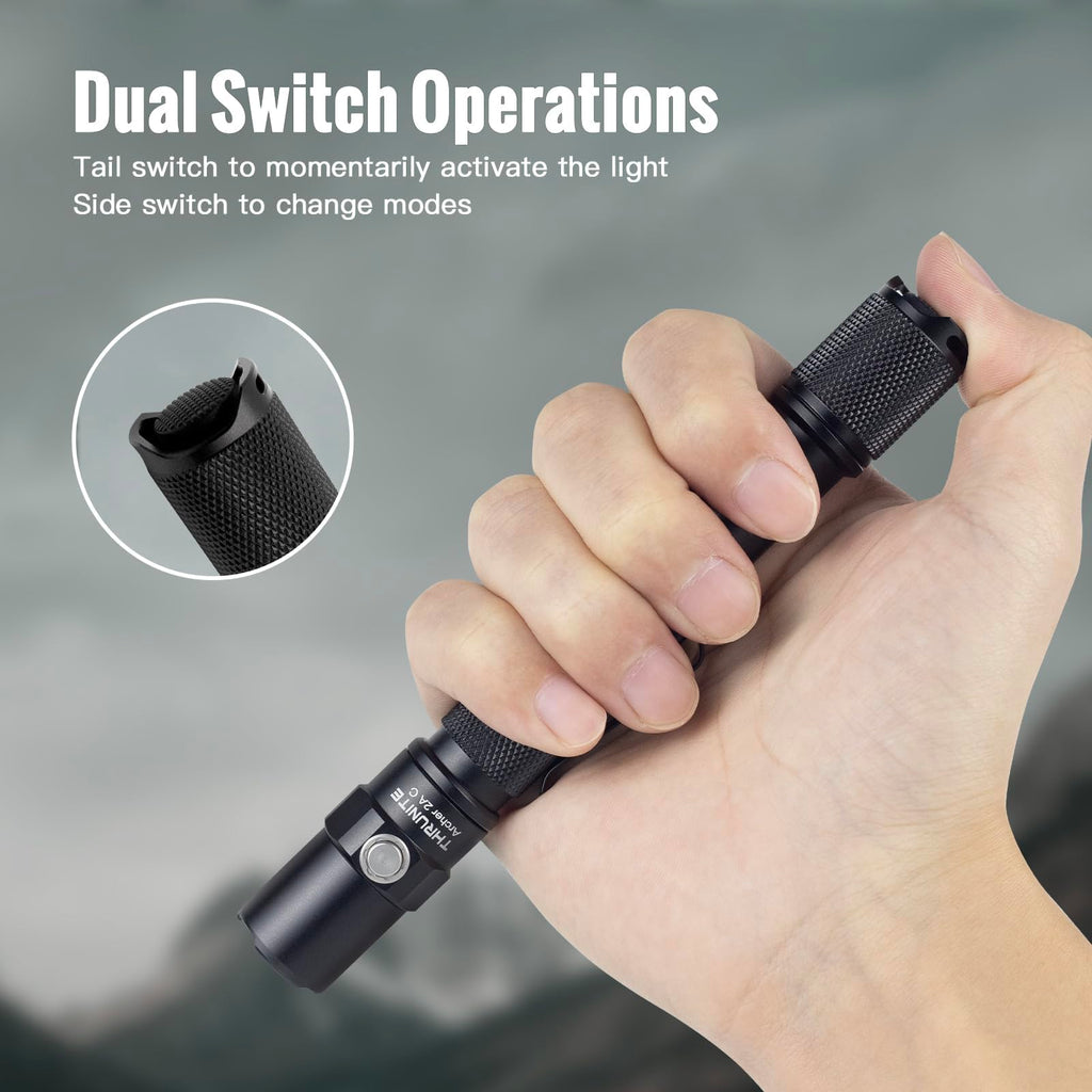 ThruNite Archer 2A C LED Rechargeable Flashlight, High 1000 Lumens AA Flashlight with USB-C, Dual Switch Bright Flashlights for Camping Hiking Emergency, IPX8 Waterproof - Cool White