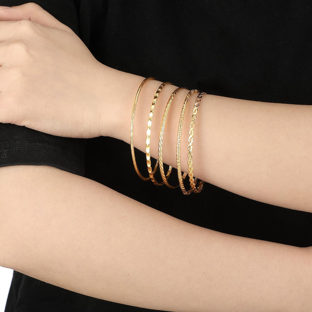 Loetere 50 Pcs Gold Bangle Bracelets Set for Women Diameter 2.6 Inches/ 6.7 cm Boho Stackable Textured Bracelets Indian Chunky Multi Layer Bangles Gold Jewelry for Women Wedding Gift