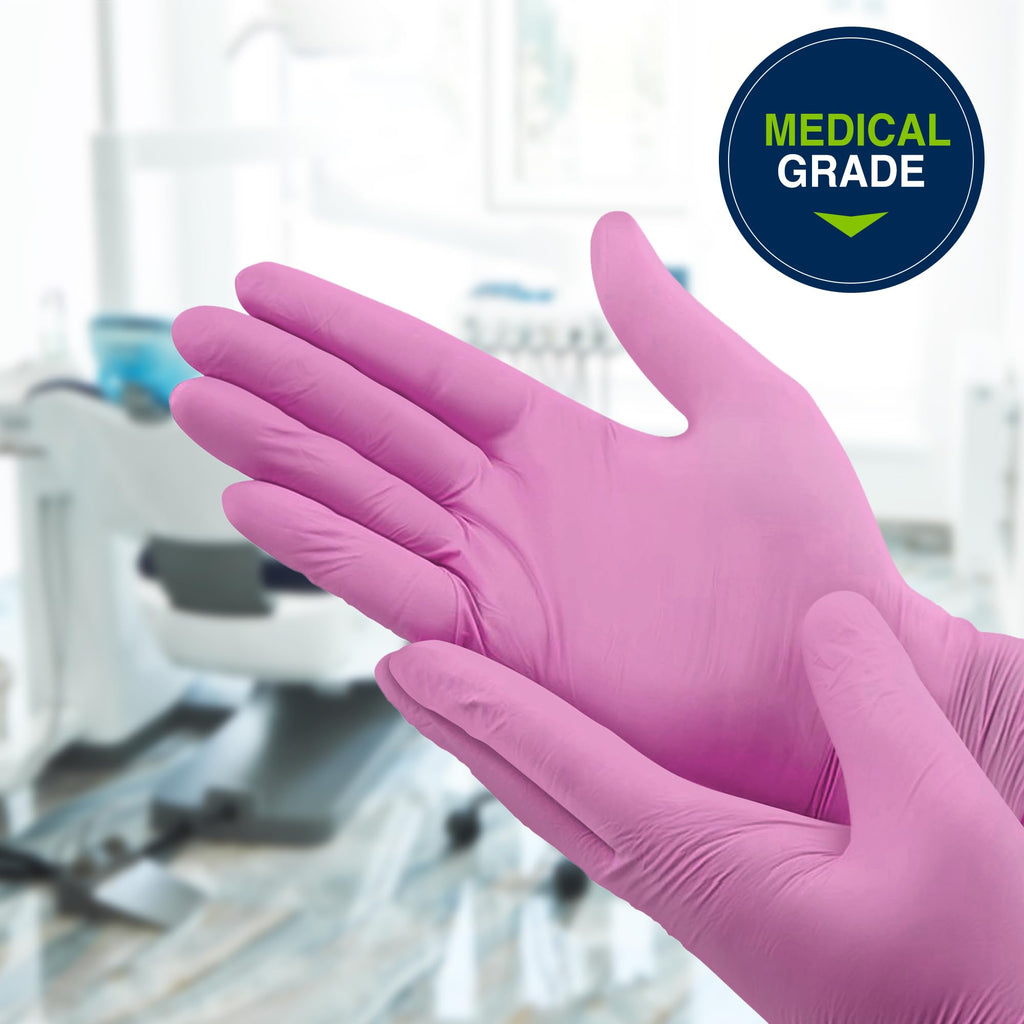 HALYARD PINK UNDERGUARD Nitrile Exam Gloves, Powder-Free, 4.7 mil, Extended 12 Inches Cuff, Pink, X-Small, 47452 (Box of 100)