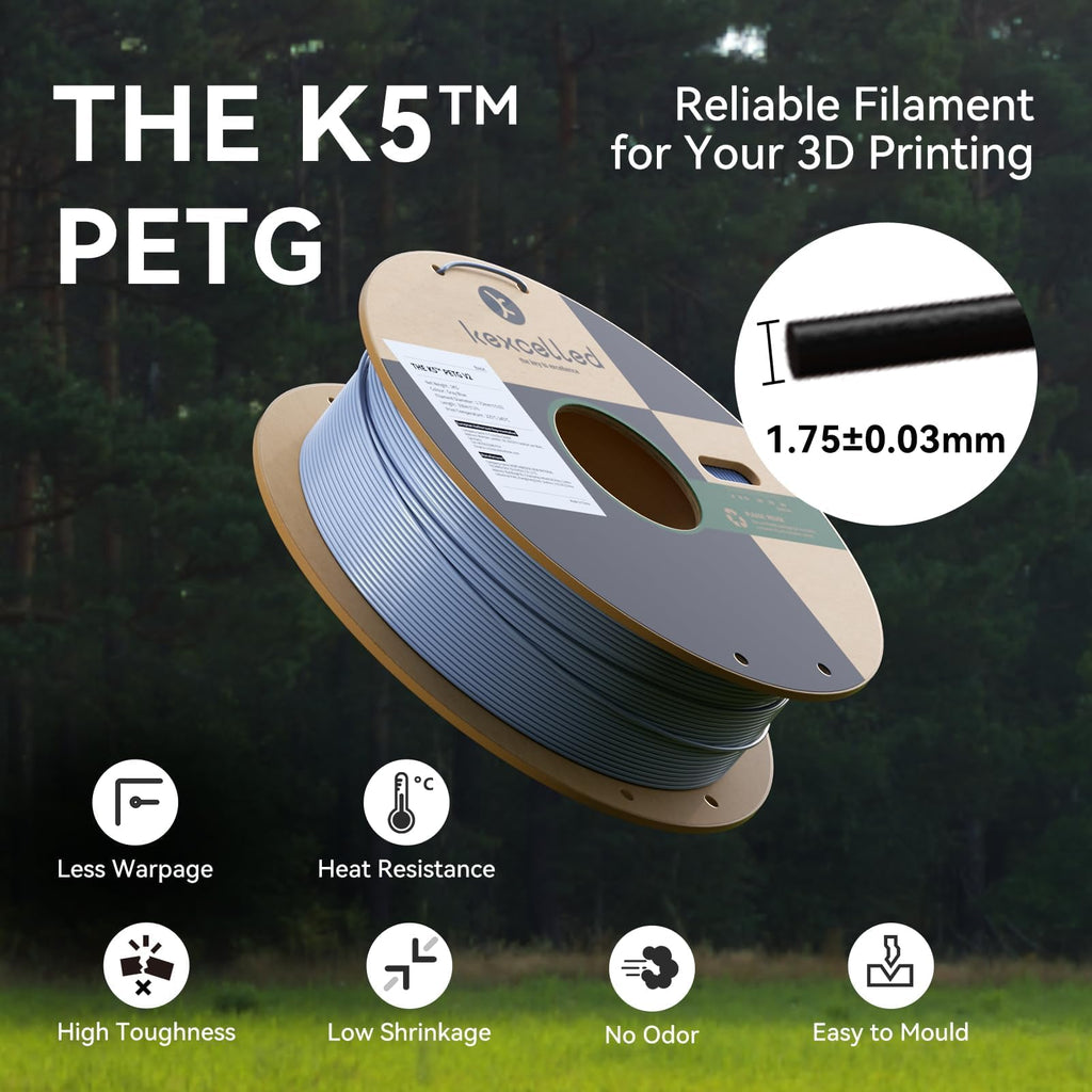 kexcelled Clear PETG Filament 1.75mm,High Light Transmittance Transparent PETG 3D Printer Filament 1kg Spool (2.2lbs), Upgrade Stronger Toughness Printing Consumables, Dimensional Accuracy +/-0.03mm