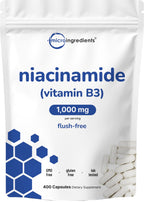 Vitamin B3 Niacinamide 500mg Per Capsule, 400 Capsules | 1,000mg Flush Free Niacin Per Serving, Essential B Vitamin Supplement | Non-GMO, Gluten Free