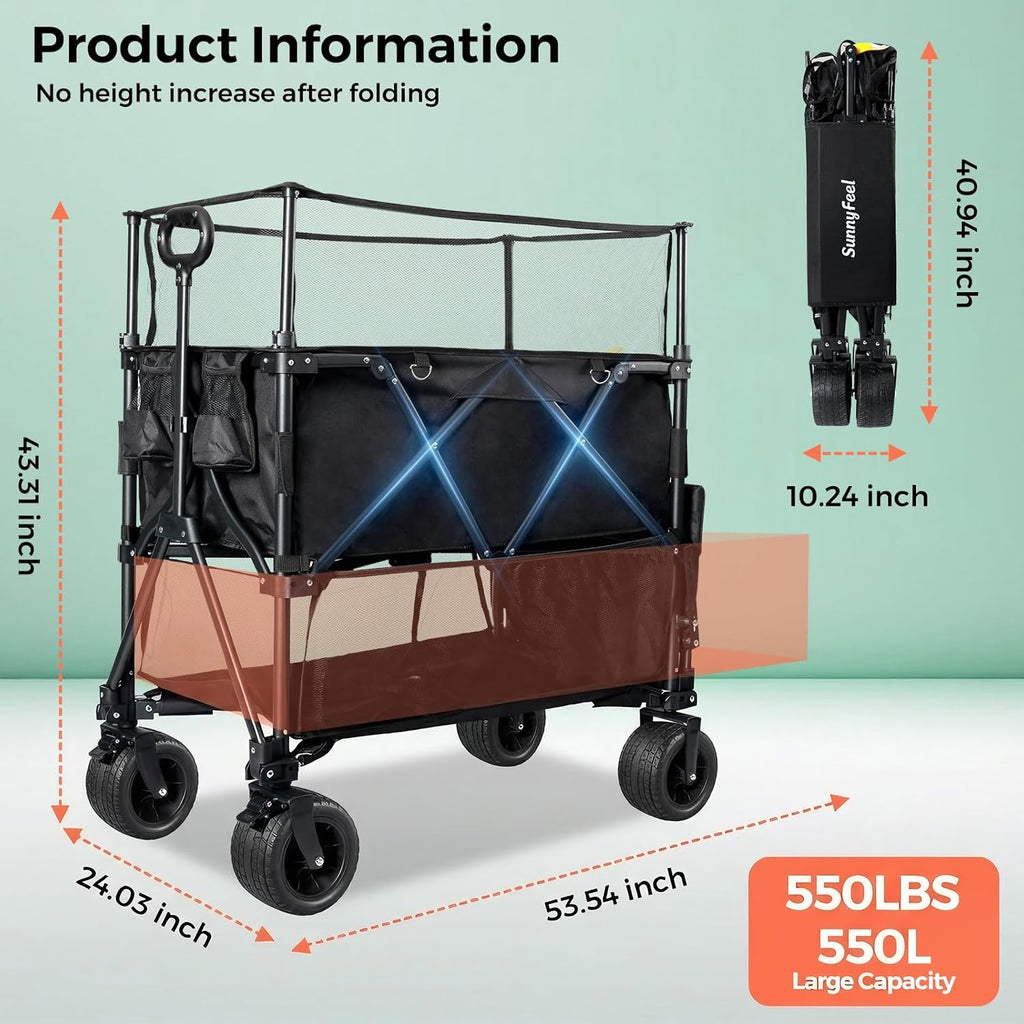 SUNNYFEEL 550L Double Decker Wagon with High Extender & Tailgate