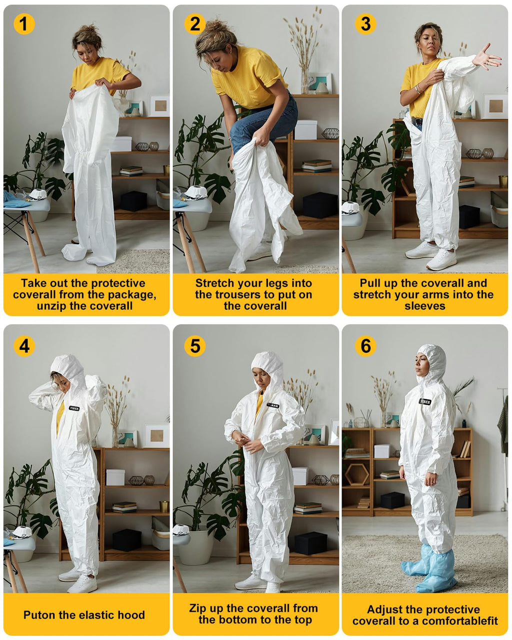 YIBER Hazmat Suit Disposable Coverall | Full Body Painters Suit in 7 Sizes with Multiple Specifications for Men & Women - Medium, White, 25