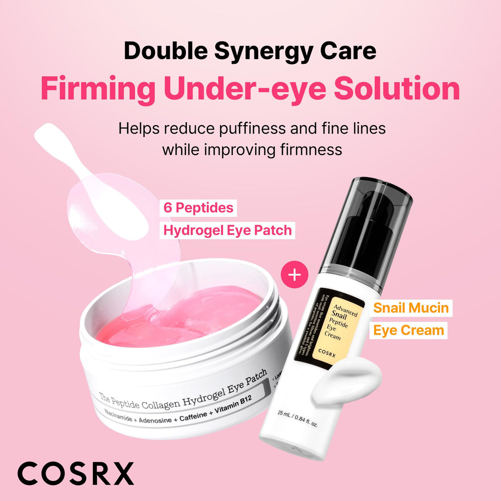 COSRX Pink Peptides Collagen Hydrogel Eye Patch for Puffy Eyes and Dark Circles, Under Eye Mask, 60 Under Eye Patches, Korean Skin Care