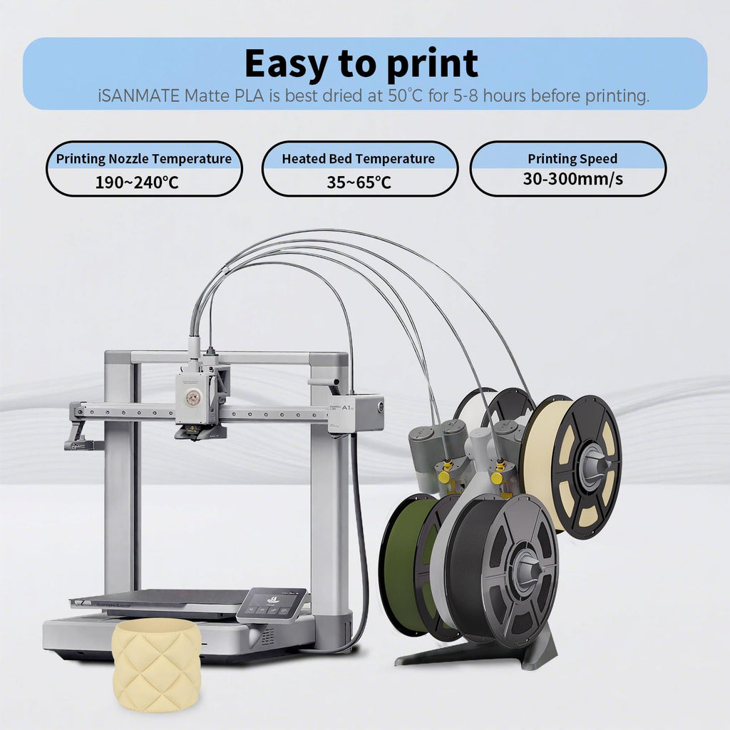iSANMATE Matte PLA Filament 1.75mm Marine Blue PLA 30-300mm/s 3D Printer Filament 1kg (2.2lbs) for Bambu Lab 3D Printers,AMS,AMSLite