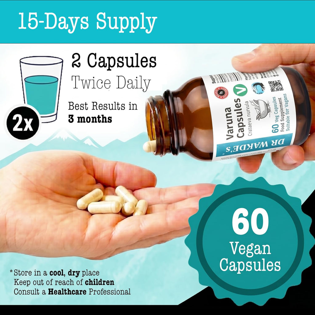 DR WAKDE's Varuna Capsules (Crataeva nurvula) 500mg | Urinary Tract, Bladder & Kidney Support | 60 Veg Caps | Pure Ayurvedic Bark Powder | Vegan | Filler-Free | Made in UK