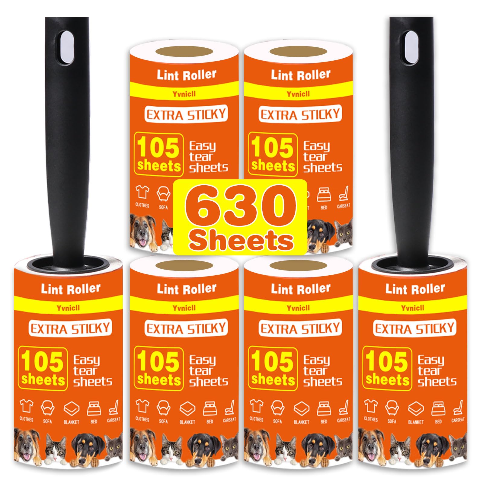 Yvnicll 630 Sheets Extra Sticky Lint Rollers for Pet Hair