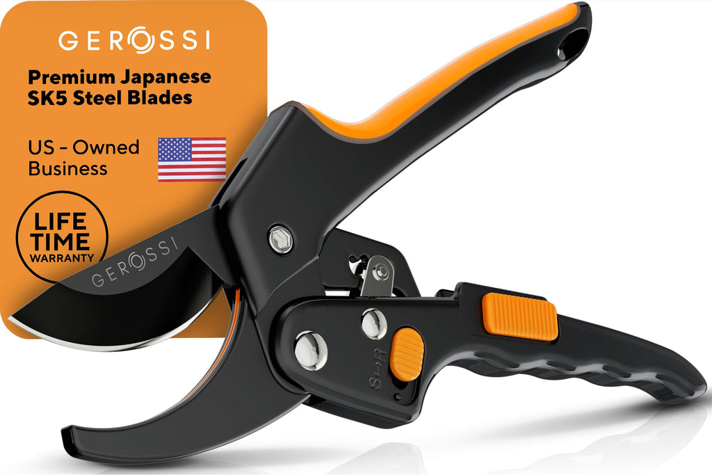 Ratchet Pruning Shears for Gardening Heavy Duty - Increases Cutting Power 3x - Perfect Ratchet Pruners for Weak Hands & Arthritis- 8” Anvil Garden Clippers - w/Extra Sharp Blade for Effortless Cutting