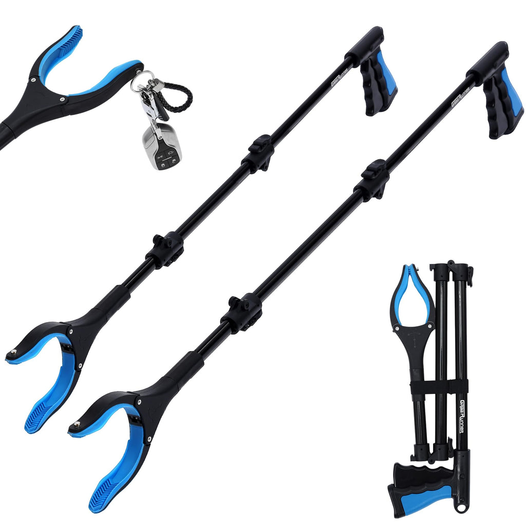 GrabRunner 38 Inch & 44 Inch Extra Long Grabber Reacher Tool Set – Extendable Reacher Grabber Pickup Tools for Seniors, Disabled and Hard-to-Reach Areas, Ergonomic Grip & Lightweight Design（Blue）
