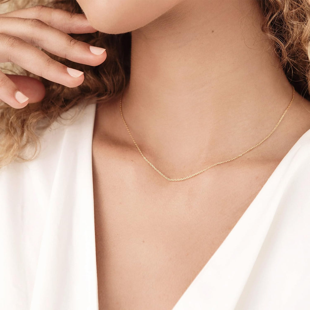 WishChic 18k Gold Plated Chain Necklace for Women, 1.1mm Dainty Cable Chain Gold Chain for Women Sturdy & Non Tarnish Gold Necklace Women, 20 Inches