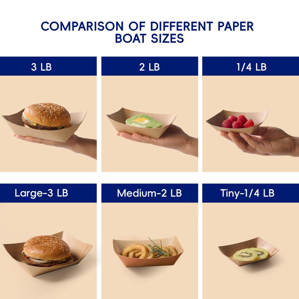 JOLLY CHEF 2lb Paper Food Trays, 250 Pack Disposable Paper Boat, Serving Boats for Gameday, Food Holder Trays for Snacks French Fries Nachos Hot Dog Tacos BBQ Party