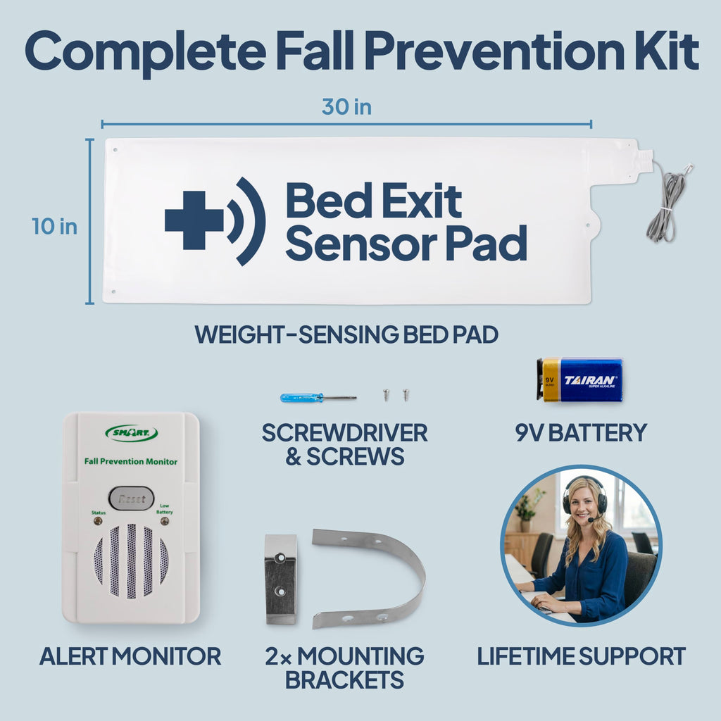 Smart Caregiver Bed Alarm for Elderly Adults – Fall Prevention System with 10"x30" Weight-Sensing Bed Pad – Automatically Alerts Caregiver When They Get Up