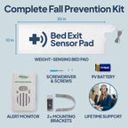 Smart Caregiver Bed Alarm for Elderly Adults – Fall Prevention System with 10"x30" Weight-Sensing Bed Pad – Automatically Alerts Caregiver When They Get Up