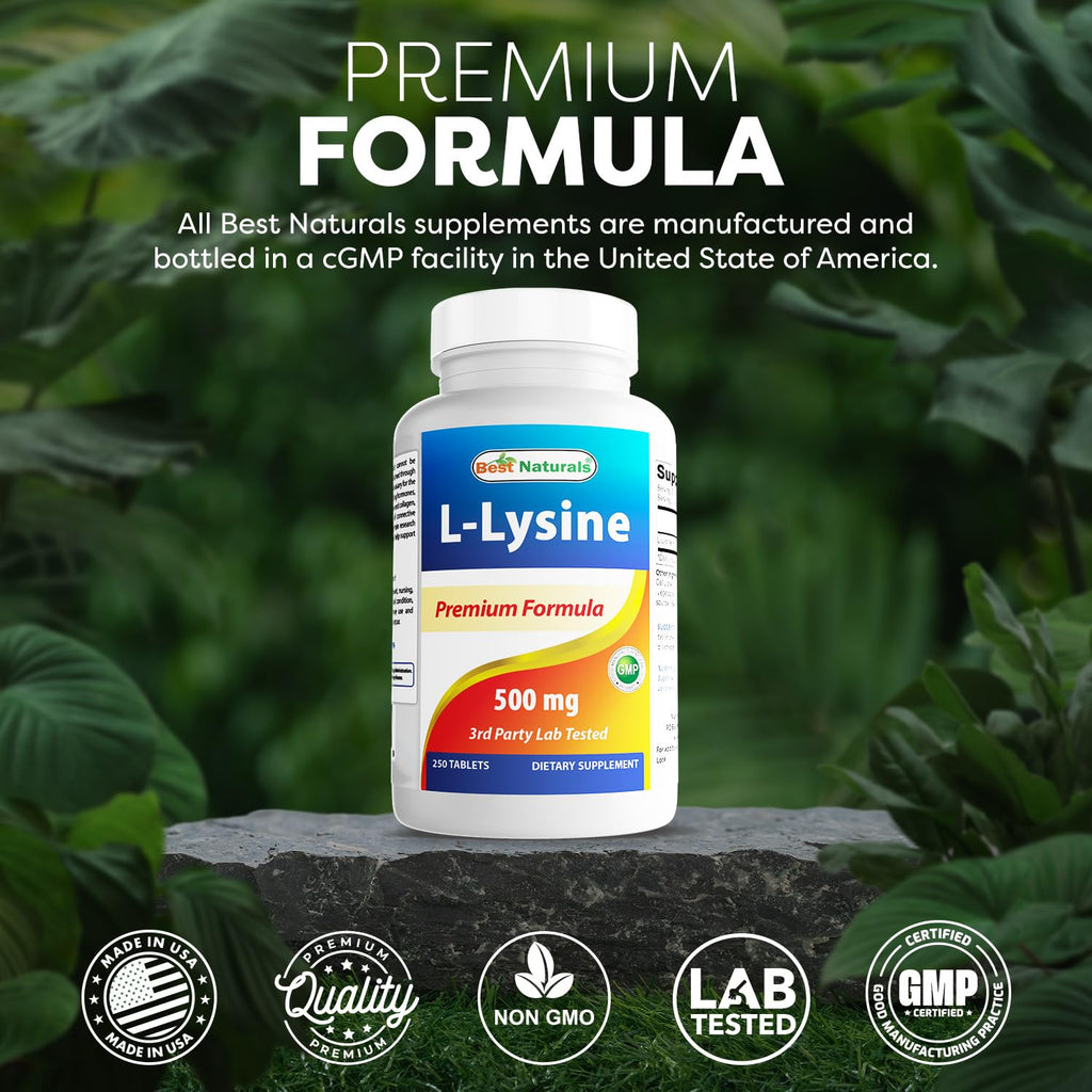 Best Naturals L-Lysine 500 mg 250 Tablets (250 Count (Pack of 3))