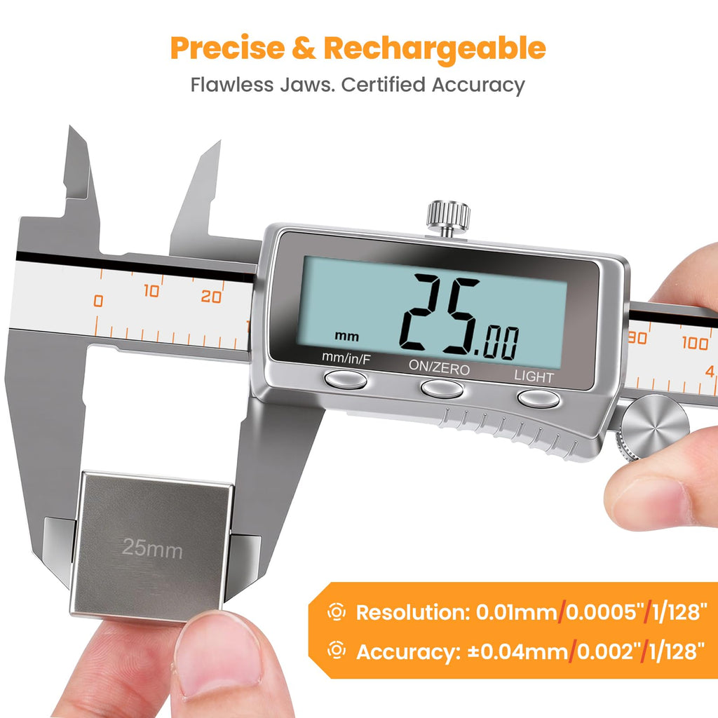 HARDELL Digital Caliper, Rechargeable Calipers with Backlight, Digital Caliper 12 Inch with All Metal Dial, Auto-Off Digital Micrometer, Inch/MM/Fraction for DIY/Household/3D-Printing