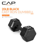 CAP Barbell Cast Iron Hex Dumbbell, Black, Single, 20 lb