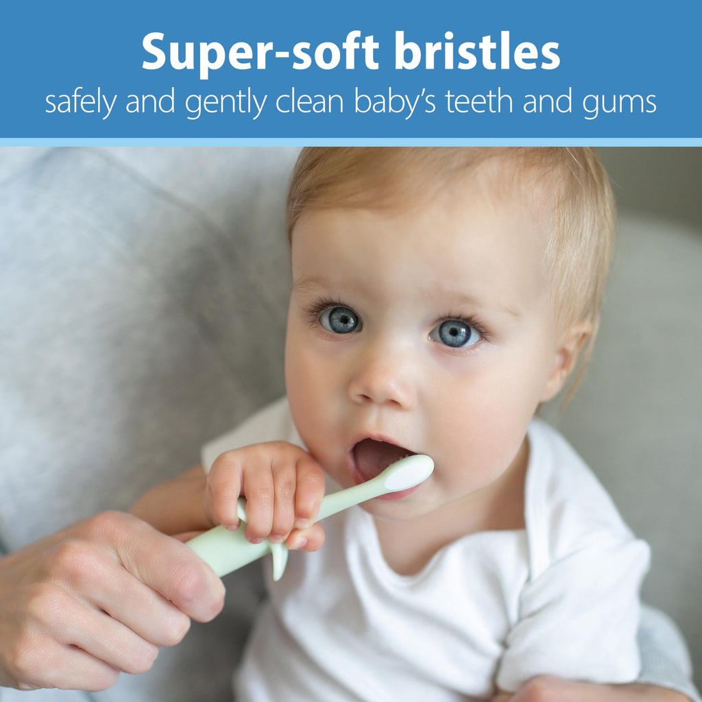 Dr. Brown’s Infant-to-Toddler Training Toothbrush Set, Mint Elephant with Fluoride-Free Strawberry Baby Toothpaste, 0-3 years