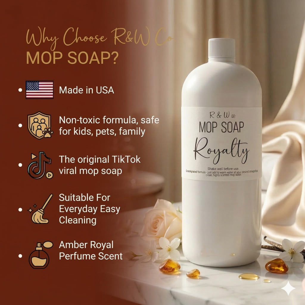 R&W CO. Original 32 oz Premium Mop Soap Royalty Scented, Gentle Floor Cleaner for all Surfaces, Non-Toxic, Pet and Skin Safe Formula, Streak-Free Shine