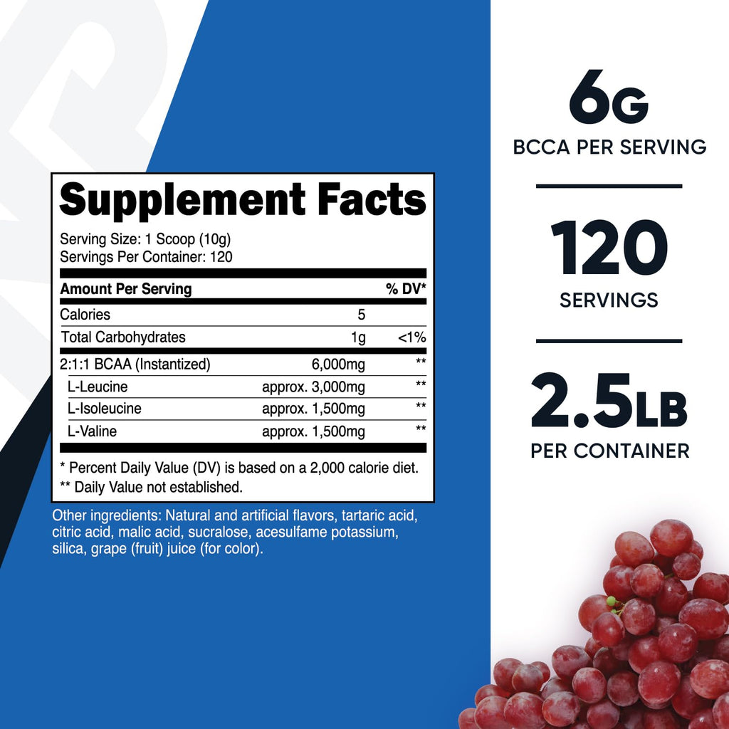 Nutricost BCAA Powder (Grape, 120 Servings) - Gluten Free, Non-GMO, Vegetarian, Optimal 2:1:1 Ratio