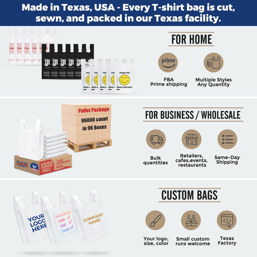 Fuxury 500 Count Plastic Grocery Shopping T-shirt Bags Black with Handles