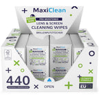 MAXI CLEAN 440 Pack Lens Wipes for Eyeglasses Pre-Moistened, Individually Wrapped Streak-Free Cleaning for Glasses & Laptop Screens, Glasses Cleaner Wipe Bulk 5.5 x 4.7 Inch, Sunglasses & Phone Wipe