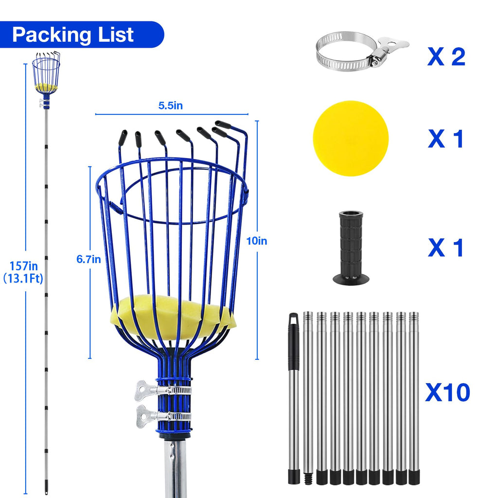 PEAKCLOUDS Fruit Picker Tool with Basket, 35-72 Inch Adjustable Long Handle Fruit Picking Pole - for Harvesting Lemon Avocado Apple Mango Pear Orange & Tall Tree Fruits