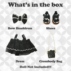 Clothes Compatible with LABUBU Doll – 4PCS Black Classic Dress Set, 17cm Doll Clothes Designer Outfit for Balletcore Elegance Theme, Chic Stylish Accessories for Labubu, No Doll (Black Swan Belle)