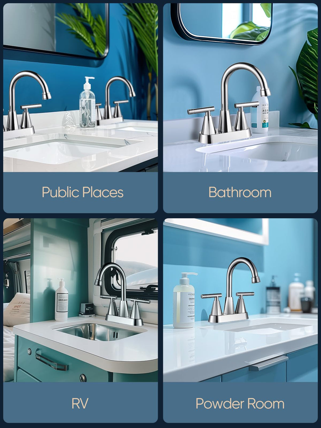 Cobbe Bathroom Faucets for Sink 3 Hole, 4 Inch with Pop Up Drain and 2 Supply Hoses, 2 Handle Centerset Bathroom Faucet for Sink Vanity, Chrome, 2 Pack