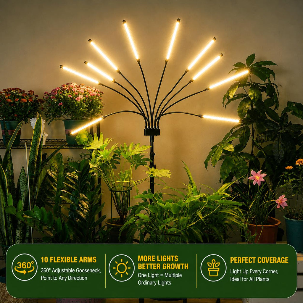 Grow Lights for Indoor Plants [ 10 in1 ] 500 LEDs, Full Spectrum Grow Light for Indoor Growing with Tripod Stand, Auto On/Off Timing 4/8/12H, Plant Grow Lights Indoor.