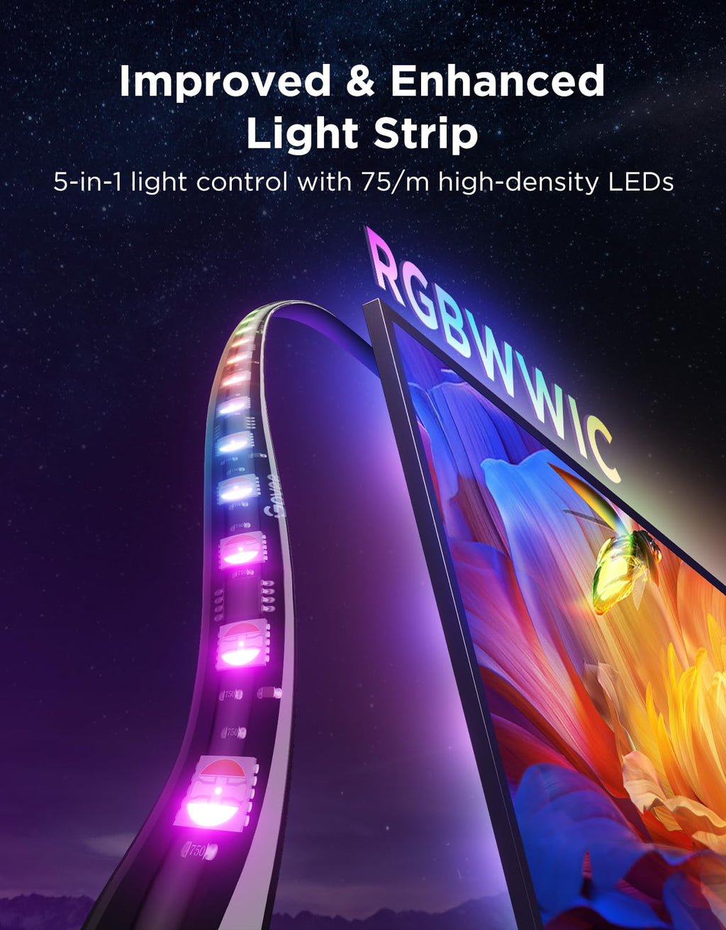 Govee TV Backlight 3 Pro with HDR Triple Camera, 16.4ft 5-in-1 RGBWWIC LED Strip Lights That Change with 75-85 Inch TVs, 75LEDs/m, Supports AI Filter, Smart App and Voice Control, DreamView Sync