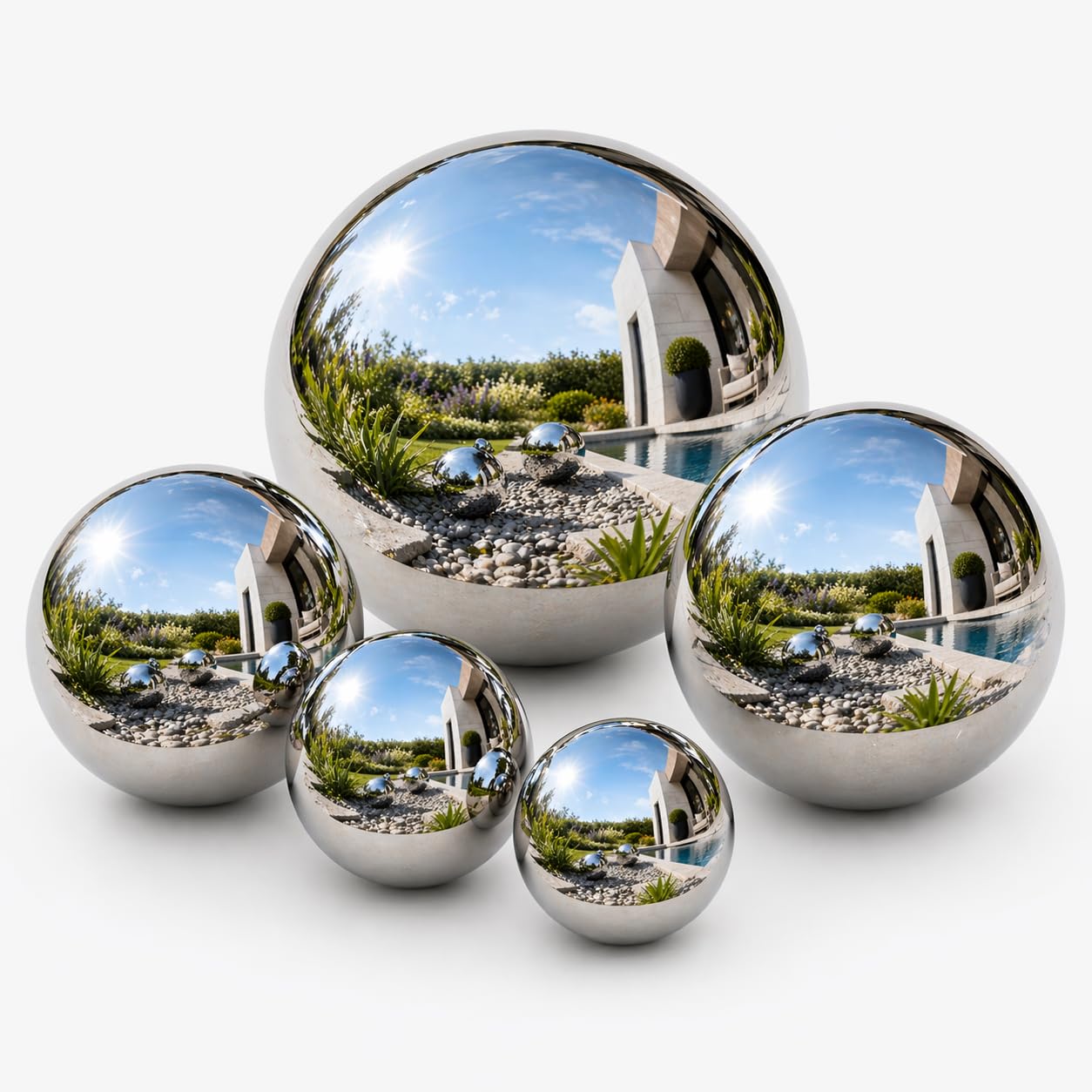 Gazing Ball Garden Mirror Outdoor, Outside Decorative Globe Silver 5Pcs Mix