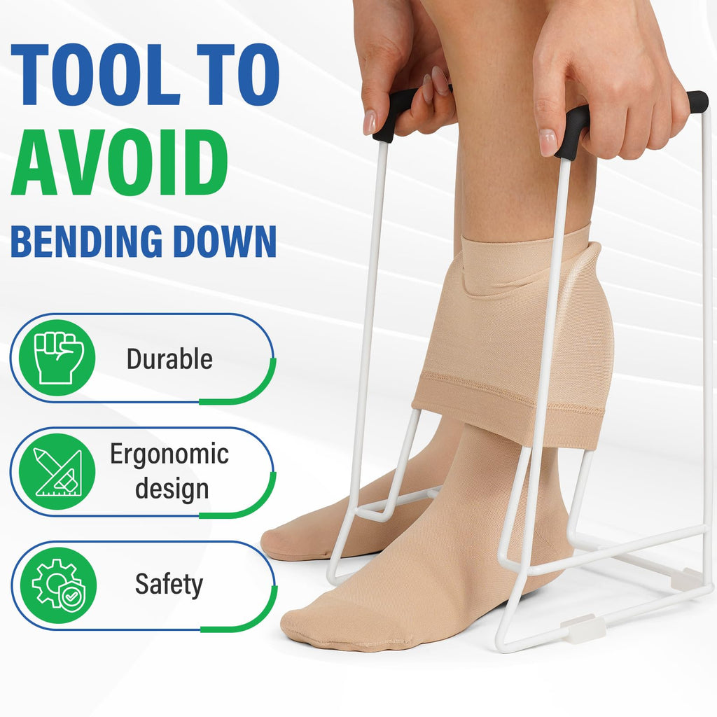 Stocking Donner – Compression Sock Aid for Seniors, Adaptive Dressing Helper for Putting on Socks, Medium Calf Tool (<18") Fits JOBST, SB SOX, CHARMKING