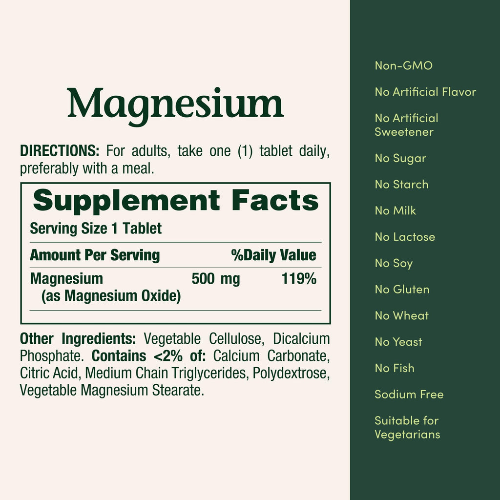 Nature's Bounty Magnesium Supplements 500mg Tablets, Support Bone & Muscle Health, 200 Count (Pack of 2)