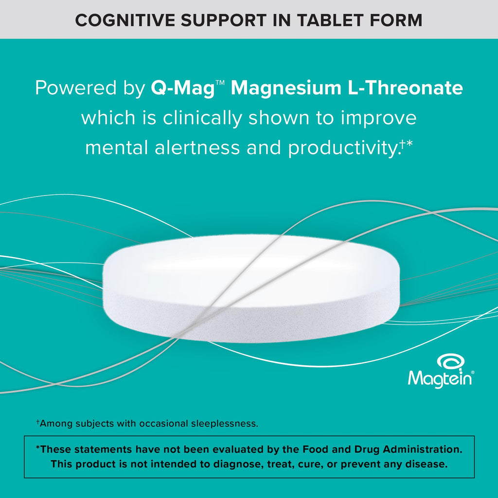 Qunol Q-Mag Magnesium L-Threonate Tablets, 2000mg of Magtein to Help Support Cognitive Performance, Improve Mental Alertness & Productivity, Supports Restful Sleep, High Absorption, 60 Count