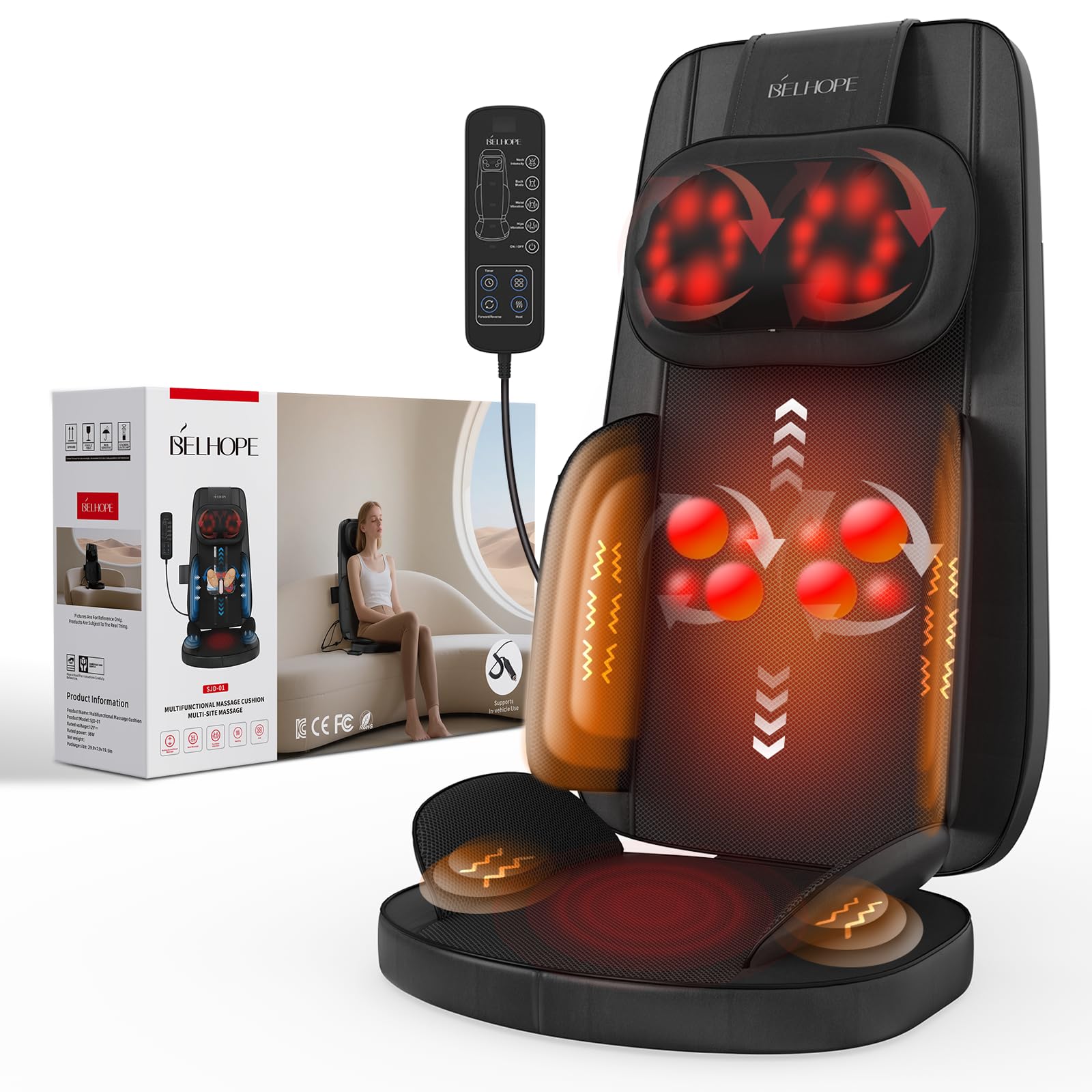 Shiatsu Neck and Back Massager with Heat, 4D Kneading Back Massager for Pain Relief Deep Tissue, Comfortable Back Massage for Chair, Massager for Home Office, Christmas Gifts for Women Men Parents