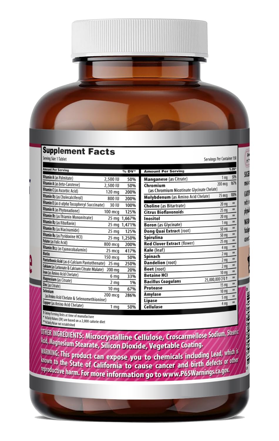 Amazing Formulas Women's One Multivitamin | Food Based | 150 Tablets, 5 Month Supply | Complete Blend of 40 Vitamins, Minerals & Probiotics Supplements | Non-GMO | Gluten-Free | Made in USA