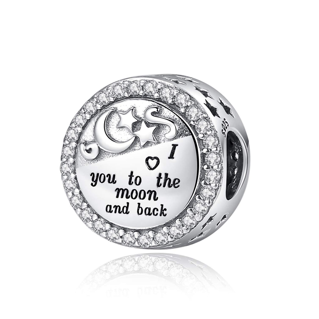 Linorui 925 Sterling Silver Charms Fit Pandora Charms Bracelet I Love You to The Moon and Back Fit Wife Mom Christmas Birthday Gift