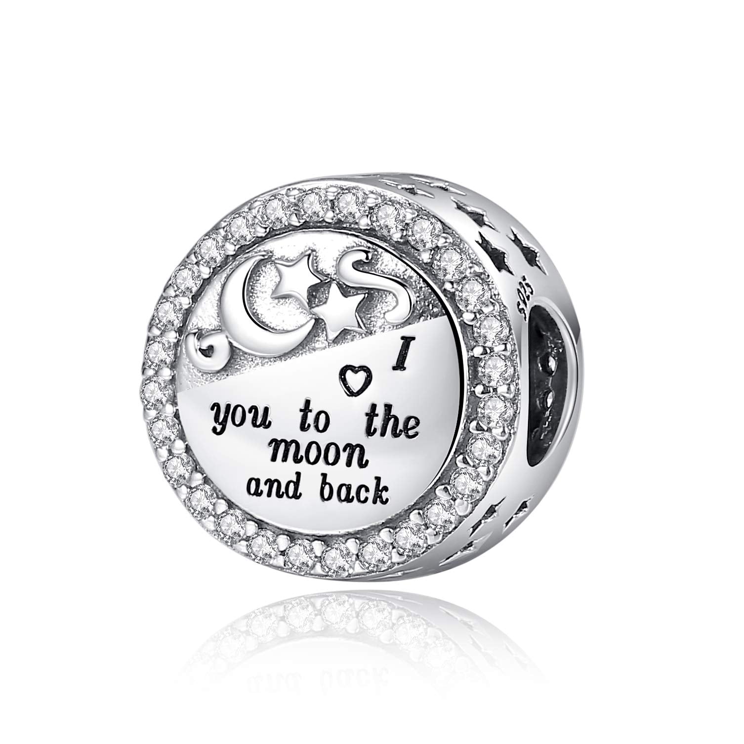 Linorui 925 Sterling Silver Charms Fit Pandora Charms Bracelet I Love You to The Moon and Back Fit Wife Mom Christmas Birthday Gift