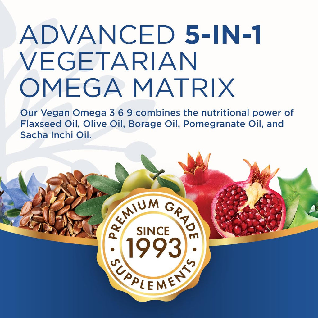 Purity Products Omega 3-6-9 Vegan and Vegetarian Formula - “5 in 1” Essential Fatty Acid Complex - Scientifically Formulated Plant-Based Omega 3 6 9 Essential Fatty Acids (EFA) - from (60)