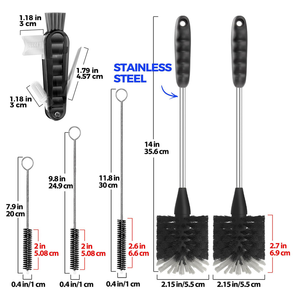 Holikme 6 Pack Bottle Brush 14" Stainless Steel Straw Cleaner Brush,Black