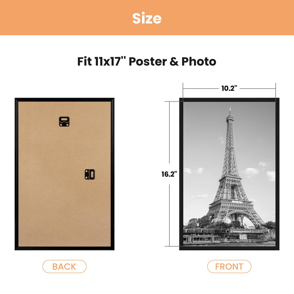 upsimples 11x17 Poster Frame, Easy Slide-In Assembly, Black, 3 Pack