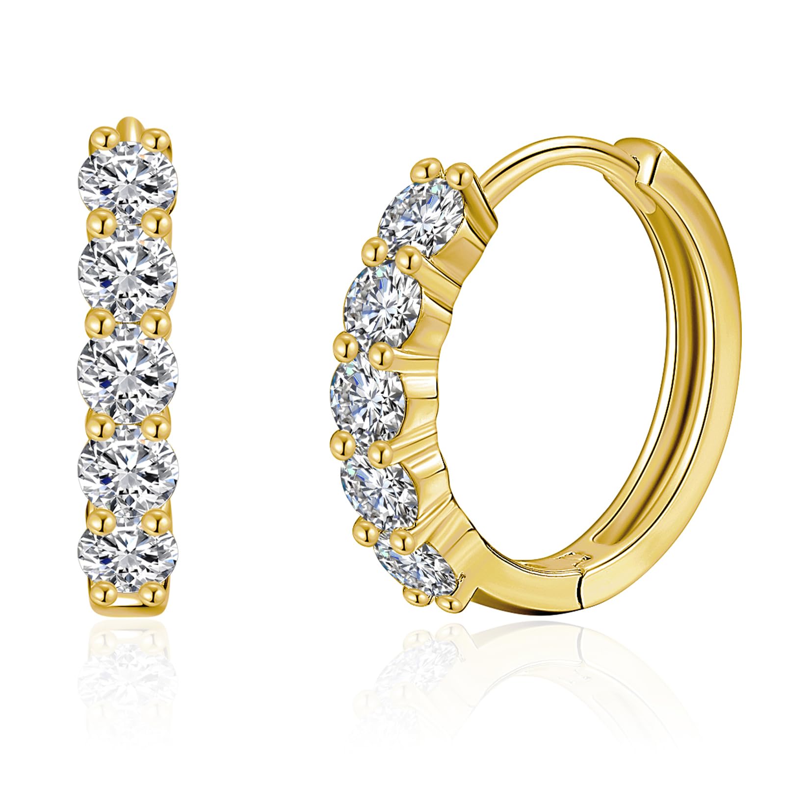IMOLOVE Huggie earrings for women Ear Cuff Moissanite Stud Earrings Hypoallergenic Sterling Silver with 18K Yellow Gold Plated Earrings-25