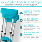 Vive Premium Crutch Pads & Hand Grips - Comfortable, Breathable, Machine Washable Padding - Moisture Wicking & Odor Reducing Pillow Accessory Covers for Adult & Youth Walking Crutches